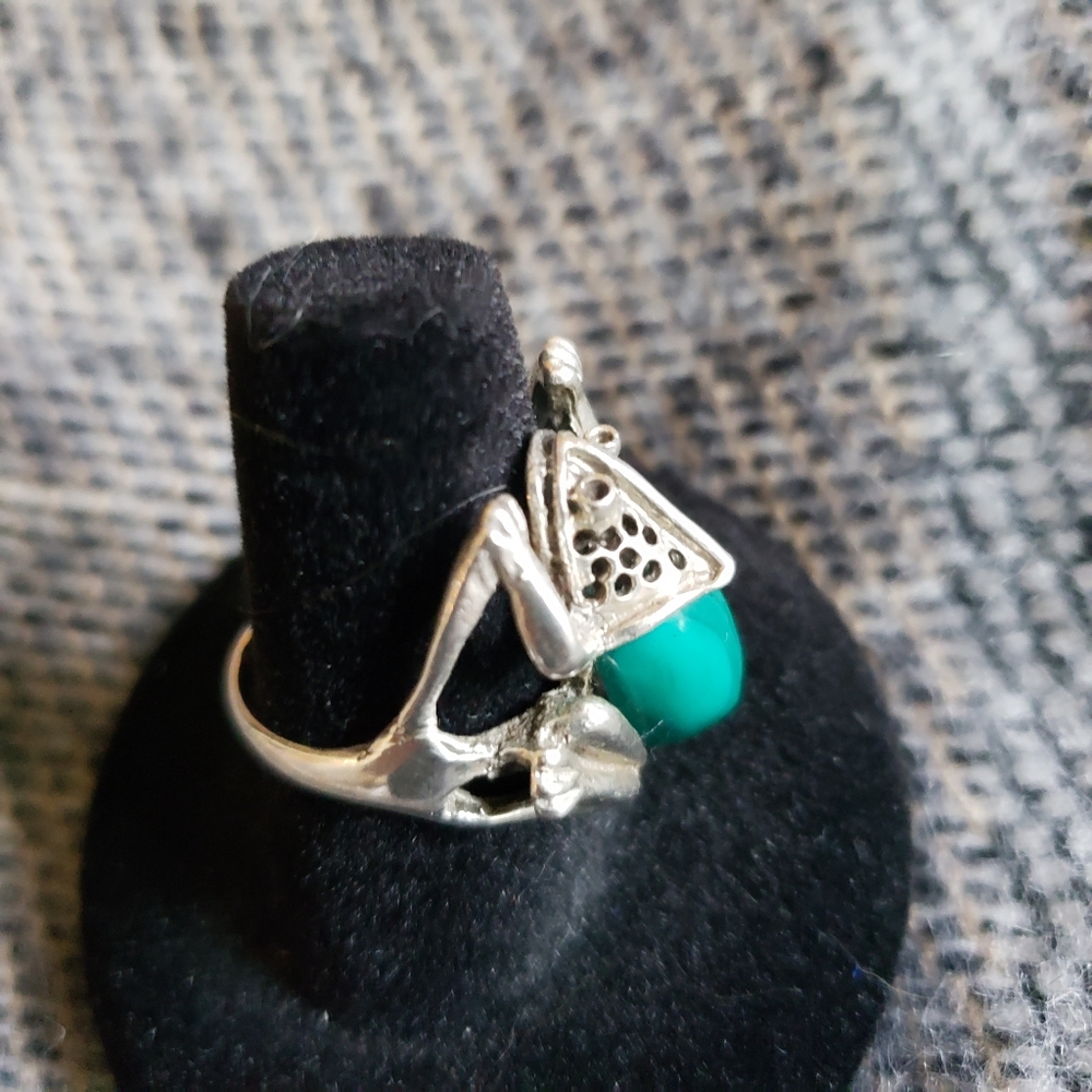 Malachite In Silver Frog Ring. - image 2